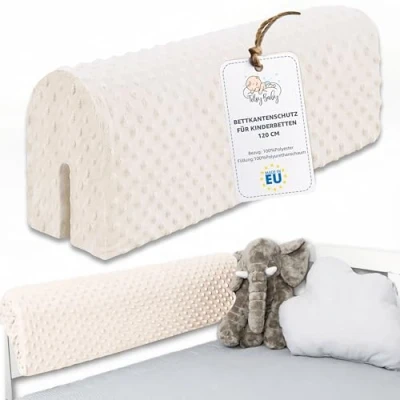 Abbildung von Bettkantenschutz für Kinderbetten 120 cm Schutz Bettrahmen Baby Bett rausfallschutz boxspringbett bettgitter mit Bezug Kantenschutz Kinder Babybett Hellbeige