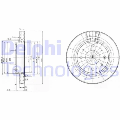 Abbildung von DELPHI BG3750 Bremsscheibe 257 24 4 Belüftet geölt unbehandelt ohne Radlager, ABS Sensorring HYUNDAI: Coupe II, Matrix, SONATA