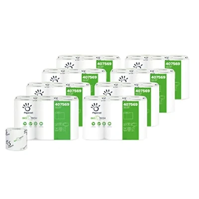 Abbildung von Papernet Bio Tech 2 lagiges Toilettenpapier 407569 8 Packungen mit 12 einzeln verpackten Rollen je 165 Blatt 11 x 9,5cm Rollenlänge 18,1m Durchmesser 10cm WC Papier weiß standard