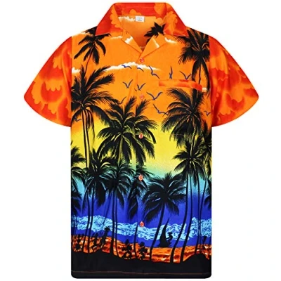 Abbildung von V.H.O. Funky Hawaii Hemd, Herren, Kurzarm, Beach, Orange, 6XL