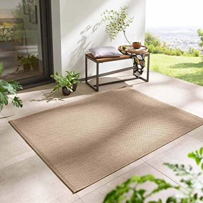 Abbildung von Taracarpet In &amp; Outdoor Teppich Wetterfest Wohnzimmer Balkon Küchenteppich Flachgewebe sisaloptik meliert Einfarbig Uni beige 120x160 cm