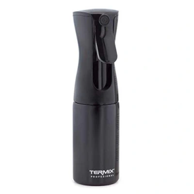 Abbildung von Termix Friseursprühflasche. Sprühflasche mit Nebeleffekt, der die richtige Produktmenge ausstößt. Farbe: Schwarz, Botella Spray Pulverizadora Negra 200 ml