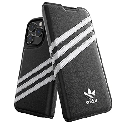 Abbildung von adidas Hülle Entworfen für iPhone 14 Pro Stoßfester Fallschutz Kompatibel mit kabellosem Laden 6,1 Zoll Schwarz Weißes DREI Streifen Folio Design Schützende Originals Handyhülle