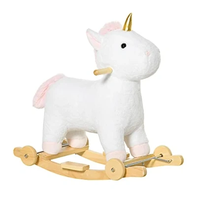 Abbildung von 2 IN 1 Schaukelpferd mit Räder Einhorn Design Plüsch Schaukeltier Babyschaukel Spielzeug für 36 72 M