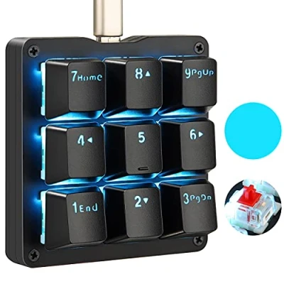 Abbildung von Koolertron Einhändige mechanische Makro Tastatur,LED Hintergrundbeleuchtung tragbare Mini Einhand Gaming Tastatur OSU! mit 9 voll programmierbare Tasten(Black/Blue Backlit/Red switches)