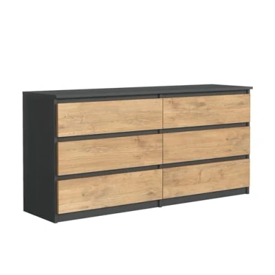 Abbildung von 3E 3xE living.com Kommode mit 6 Schubladen, Farbe: Anthrazite/Lancelot Eiche, A: 140 x 79 39 cm