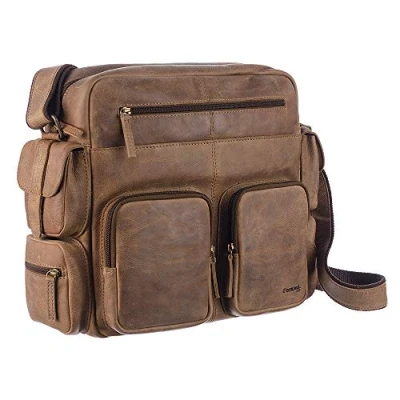 Abbildung von GreenLand Nature Messenger Bag &quot;Montenegro&quot;, aus echtem Leder mit praktischen Vortaschen