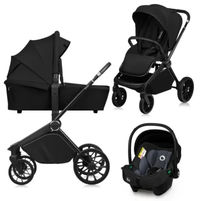 Abbildung von LIONELO MIKA PLUS 3 in 1 Buggy 0 48 Monate bis zu 22 kg Babywagen 9 Kindersitz Babytrage 13 kg, Rückenlehne verstellbar, Dämpfung, 360 Räder, XXL Verdeck