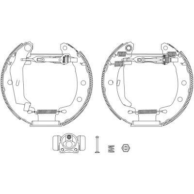 Abbildung von TEXTAR Shoe Kit Pro 84049500 Bremsensatz, Trommelbremse mit Radbremszylinder, Stellelement RENAULT: MEGANE 1, 1 Cabriolet, Coach