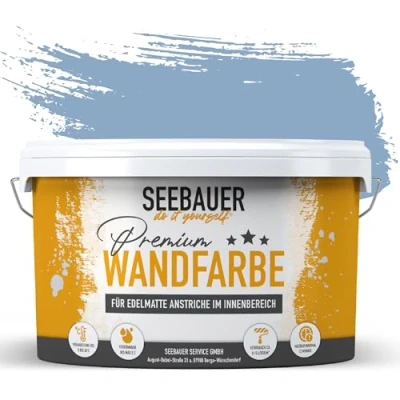 Abbildung von SEEBAUER diy Wandfarbe Blau 5L für Innen (No. 837 Luxury Passion) Edelmatte Innenfarbe Grau Blautöne sehr hohe Deckkraft Matt, Abwaschbar und Tropffrei