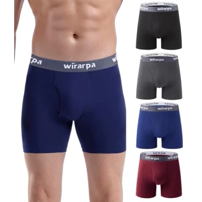Abbildung von wirarpa Boxershorts Herren Baumwolle Männer Unterhosen Stretch Unterwäsche Men Boxer mit Eingriff ohne Etikett 4er Pack Mehrfarbig Größe M