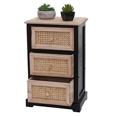 Abbildung von Mendler Kommode HWC K87, Schubladenschrank Schrank, Holz Rattan 63x40x28cm schwarz, naturfarben