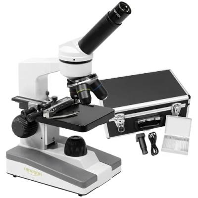 Abbildung von Omegon Mikroskop MonoView achromatisch 1534x Vergrößerung integrierte Kamera LED Beleuchtung ideal für Schule &amp; Hobby inkl. umfangreichem Zubehör