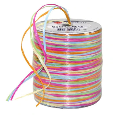 Abbildung von PRÄSENT C.E. Pattberg Raffia Multicolour Bastband orange grün lila blau, 50 m Geschenkband zum Einpacken, 5 strängiges Bastelband für Geschenke, Zubehör Dekorieren &amp; Basteln