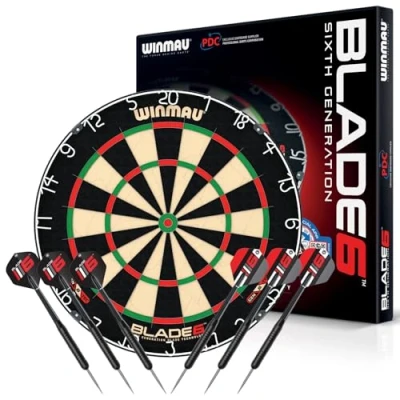 Abbildung von WINMAU Blade 6 Professionelle Bristle Klassische Dartscheibe with Darts Set (2 Sätze Darts)