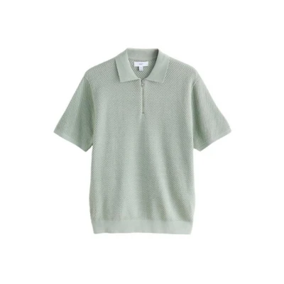 Abbildung von Next Textured Short Sleeve ZIP Poloshirt, Herren, Größe: Medium, Light green