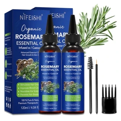 Abbildung von P Beauty 2x Rosmarinöl &amp; Rizinusöl Haarwachstum Hautpflege Ätherisches Öl 120ml Haaröl, Hautöl Gesichtspflege, Kopfhautpflege, Haarpflege Feuchtigkeitsspendend, Anti Schuppen Stärkt Haare