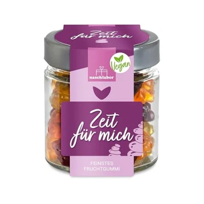 Abbildung von Vegan Fruchtgummi Geschenkglas Zeit für mich 120g Geschenk die Liebsten Das Mitbringsel deine Freunde Muttertag beste Freundin Me time