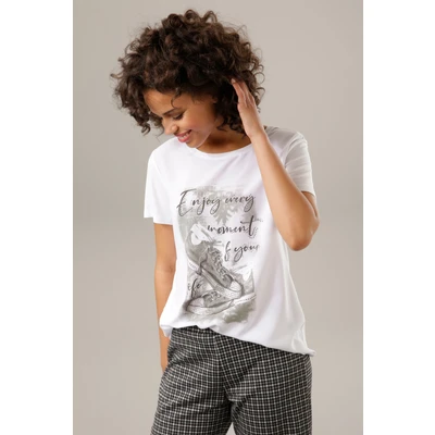 Abbildung von Aniston CASUAL Shirtbluse, mit Glitzersteinchen verzierter Frontdruck