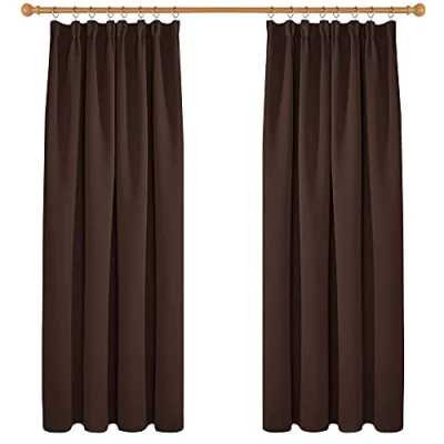 Abbildung von Deconovo Gardinen Blickdicht Kräuselband Vorhang Thermovorhang gegen Kälte, 183x168cm(HöhexBreite), Dunkelbraun, 2er Set