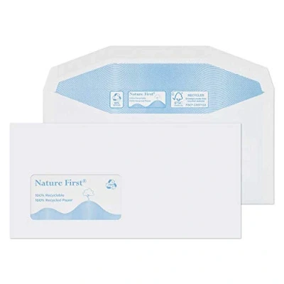 Abbildung von Blake Purely Environmental RN0015 Nature First Recycling Umschlage Kuvertierhüllen Briefumschläge Naßklebung Mit Fenster Weiß DL+ 114 x 229 mm 90 g/m² 1000 Stück