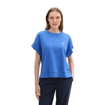 Abbildung von TOM TAILOR Damen 1043836 Basic T Shirt aus Baumwolle, 10619 Preppy Jean Blue, X Large