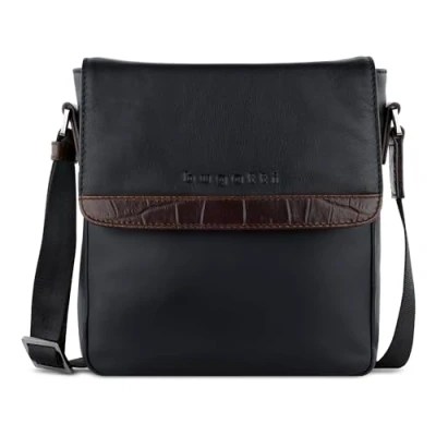 Abbildung von bugatti Corso DeLuxe Schultertasche mit Überschlag aus echtem Leder, schwarz