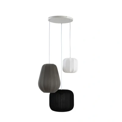 Abbildung von Lindby Hängelampe Helin, schwarz/weiß/grau, Ø 60 cm, 3 flg.