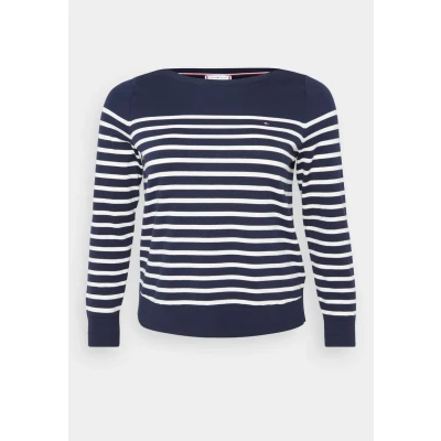 Abbildung von Tommy Hilfiger Curve Strickpullover Dark night navy/ivory petal, Damen, Größe: 48, petal