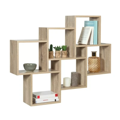 Abbildung von IDMarket Wandregal Lucas mit zwei Positionen, Holz in Buchenoptik