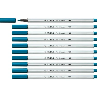 Abbildung von Premium Filzstift mit Pinselspitze für variable Strichstärken STABILO Pen 68 brush 10er Pack türkisblau