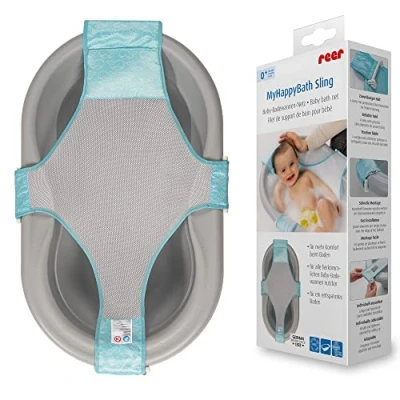 Abbildung von MyHappyBath Sling Baby Badewannen Netz von reer, für optimales liegen deines Babys in der Badewanne, die Hängematte ein sicheres Badeerlebnis