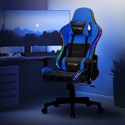 Abbildung von ML DESIGN Gaming Stuhl Drehstuhl mit RGB LED Beleuchtung &amp; Bluetooth Lautsprechern Bürostuhl, Computerstuhl Sessel aus Kunstleder Rückenkissen und Kopfstütze