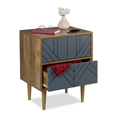 Abbildung von Relaxdays Schränkchen mit 2 Schubladen, Wohn &amp; Schlafzimmer, Sideboard, HBT 59,5x48x39,5 cm, Kommode modern, braun/grau