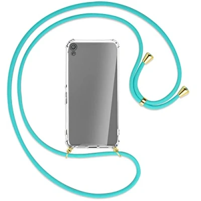 Abbildung von mtb more energy® Handykette kompatibel mit Sony Xperia XA (F3111, F3113 / 5.0&#039;&#039;) türkis/Gold Smartphone Hülle zum Umhängen Anti Shock Strong TPU Case