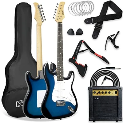 Abbildung von 3rd Avenue XF Full Size 4/4 E Gitarre Ultimate Kit Mit 10 W Verstärker, Digitalem Stimmgerät, Kabel, Ständer, Gigbag, Gurt, Ersatzsaiten, Plektren, Kapodaster Blau