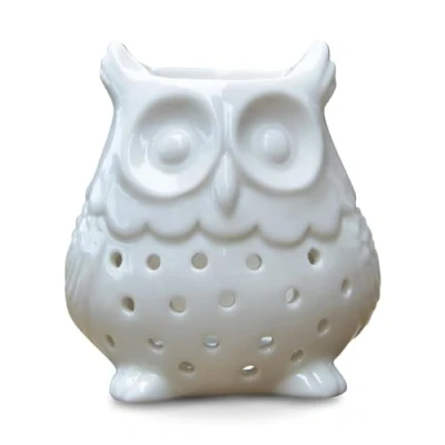 Abbildung von Duftbrenner Brenner Fondant Duftwachs Diffusor für ätherische Öle und Düfte Kerzenhalter Windlicht Keramik Weiß Glücksbringer, H 12 cm Eule Zen&#039;Arôme