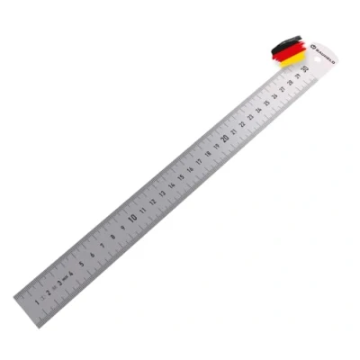 Abbildung von BAUHELD® Stahllineal 300mm [EG 1] Stahlmaßstab mit Messskala in INCH und cm [Made Germany] Robustes Metall Lineal aus rostfreiem INOX Edelstahl 30 Linial praktischer Aufhängelochung