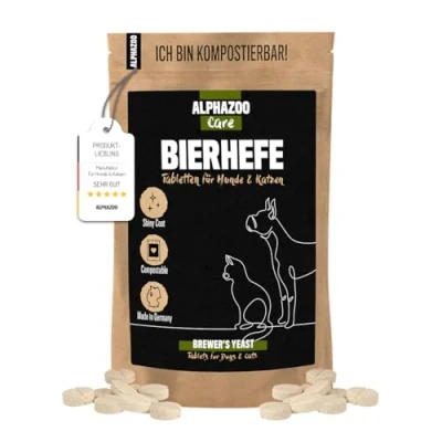 Abbildung von alphazoo Bierhefe Tabletten Hund &amp; Katzen 120 Stück I Natürlicher Vitamin B Komplex gegen Haarausfall Juckreiz Biotin Fellpflege bei Schuppen, trockene Haut Dauerhaft Krallen und Fell pflegen