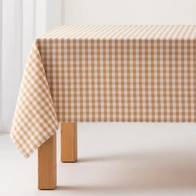 Abbildung von GAMUSI Tischdecke, schmutzabweisend, rechteckig, Vichy, Baumwolle, wasserdicht, 140 x 180 cm, Beige