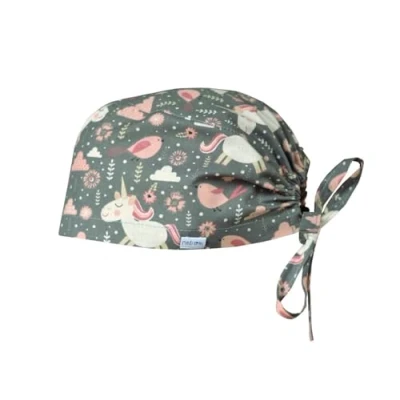 Abbildung von MEDIZAL FASHION OP Haube mit Schnüren, Arzt Kostüm Zubehör Unisex, Hauben Stoff Wiederverwendbare, Krankenschwester Baumwolle, Haube, Medizinische Kappe Einhörner und Vögel