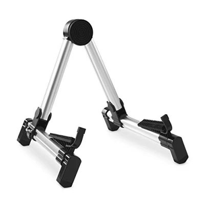 Abbildung von Rocktile GSF 2020S faltbarer universal Gitarrenständer (klappbar, für alle Saiteninstrumente wie E Gitarre, Bass, Konzertgitarre, Westerngitarre, stabile Verarbeitung aus Aluminium) silber
