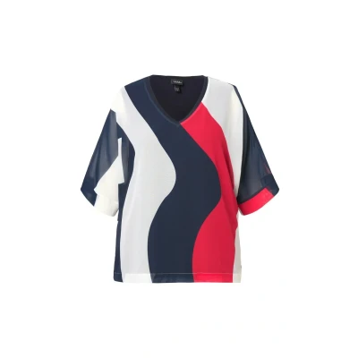 Abbildung von Ulla Popken Doppellagig Vausschnitt 3/4ARM Tshirt print, Damen, Größe: 42/44, Marine