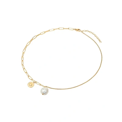 Abbildung von Valero Pearls Damen Kette aus Edelstahl gelbvergoldet mit Barock Süßwasser Zuchtperle 10 mm weiß Edelstahlhalskette Gelbgold Perle und Stern