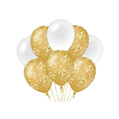 Abbildung von Luftballons 25 Jahre Weiß/Gold pro 8