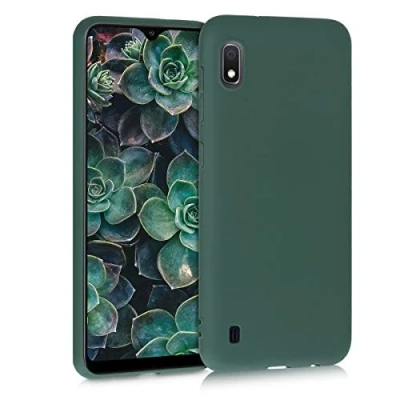 Abbildung von kwmobile Hülle kompatibel mit Samsung Galaxy A10 weiches TPU Silikon Case Cover geeignet für kabelloses Laden Moosgrün