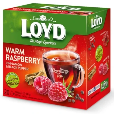 Abbildung von LOYD® Früchtetee Wärmender Tee 20 Teebeutel 40g Geschmack: Himbeere mit Zimt und Schwarzem Pfeffer Aromatisiert Obst Frucht Früchte Fruit Tea Hochwertigen Teeblättern Aufbrühen