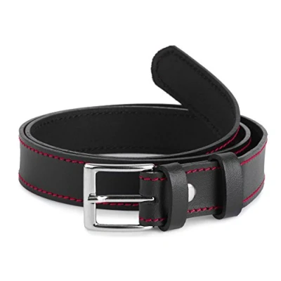 Abbildung von Ladeheid Kinder Gürtel Ledergürtel Mode Accessoire für Jungen mit Schnalle 2,5 cm Breit K1D5 (Schwarz/Rot/Weiß, 60 (Gesamtlänge 79 cm))