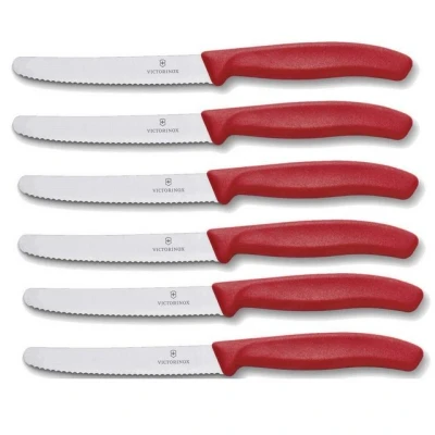 Abbildung von Victorinox Tafelmesser Küchenmesser Set, 6 teilig, Swiss Classic, Rot, Wellenschliff (6 Stück), ideal für den täglichen Gebrauch