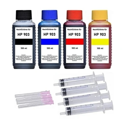 Abbildung von Tintenpatronen Nachfüllset 4 x 100 ml Nachfülltinte kompatibel mit HP 903 (XL) Black, Cyan, Magenta, Yellow für OfficeJet 6950, Pro 6868, 6960, 6970, 6975, 6978